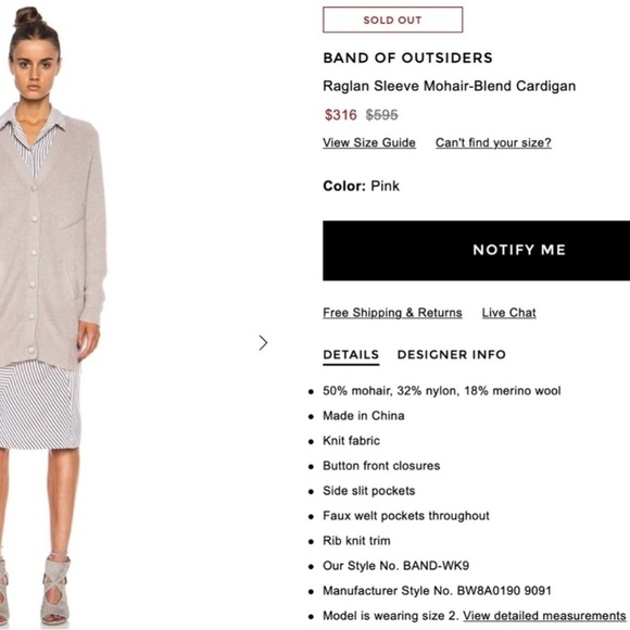 Band of Outsiders Mauve‎ Brown Mohair Cardigan sz small - Picture 4 of 16